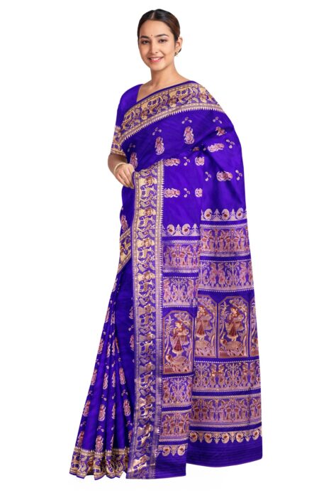 Baluchari Zari Meena Silk Saree Blue - Image 3