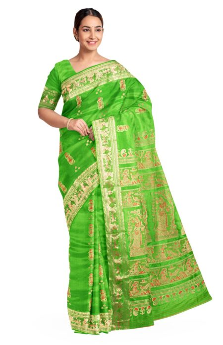 Baluchari Zari Meena Silk Saree Green