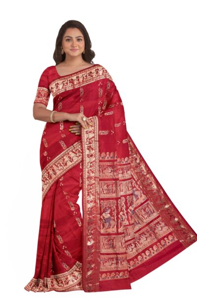 Baluchari Zari Meena Silk Saree  Red