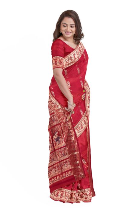Baluchari Zari Meena Silk Saree  Red - Image 2