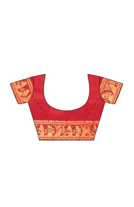 Baluchari Mina Silk Saree Red - Image 5