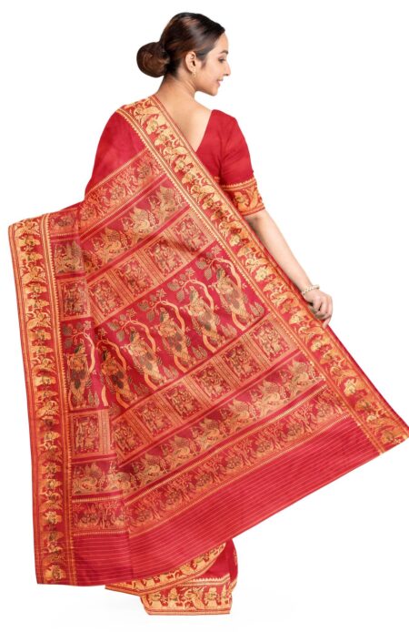 Baluchari Meena Silk Saree Red - Image 2