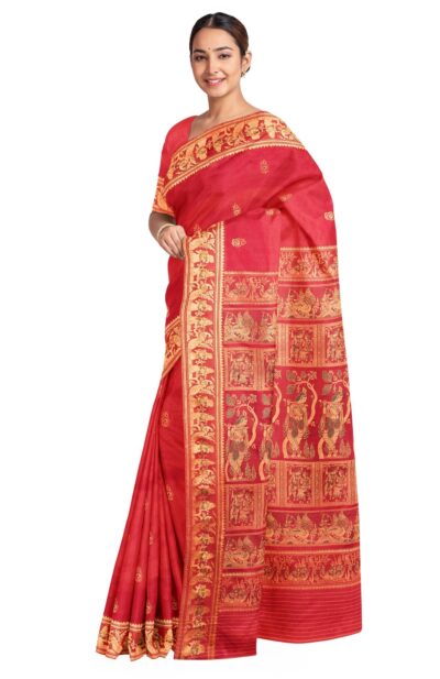 Baluchari Meena Silk Saree Red