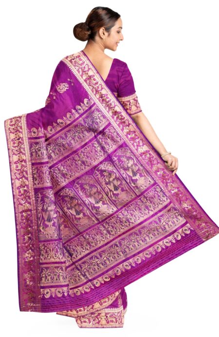 Baluchari Zari Meena Silk Saree Purple - Image 2