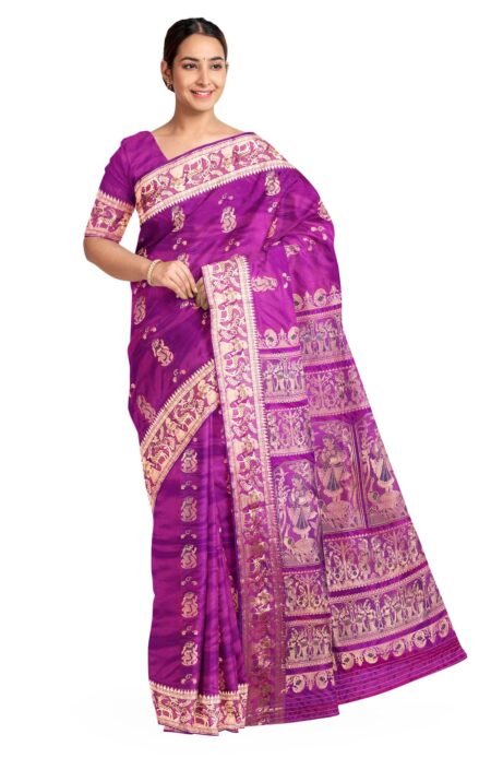 Baluchari Zari Meena Silk Saree Purple