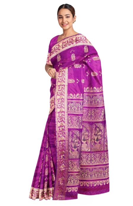 Baluchari Zari Meena Silk Saree Purple - Image 3