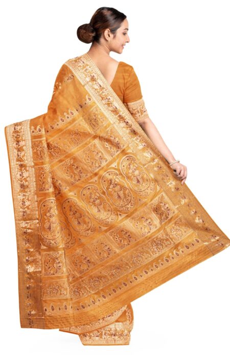 Baluchari Zari Meena Silk Saree Mustard Yellow - Image 2