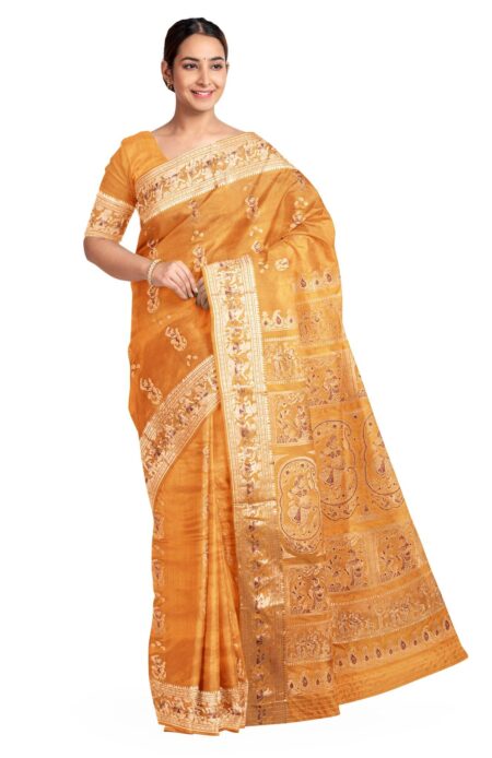 Baluchari Zari Meena Silk Saree Mustard Yellow