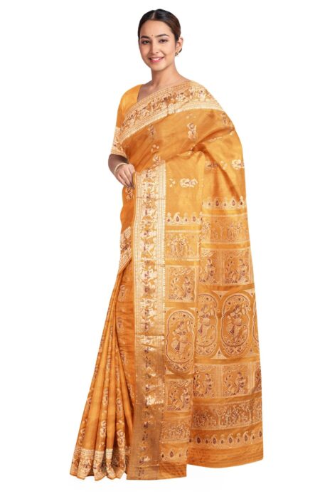 Baluchari Zari Meena Silk Saree Mustard Yellow - Image 3