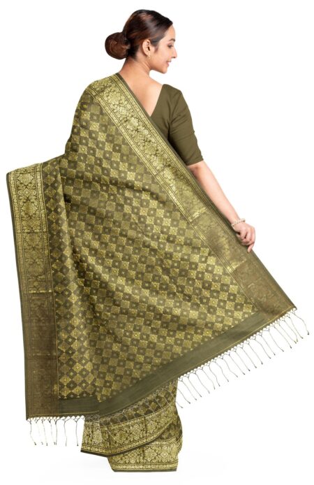 Silk Saree Olive Green - Image 3