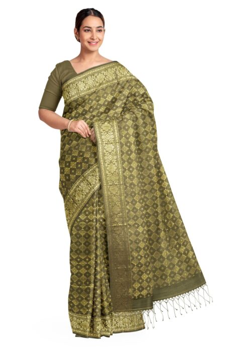 Silk Saree Olive Green - Image 2