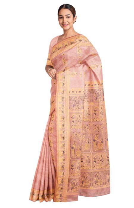 Baluchari Meena Silk Saree - Peach