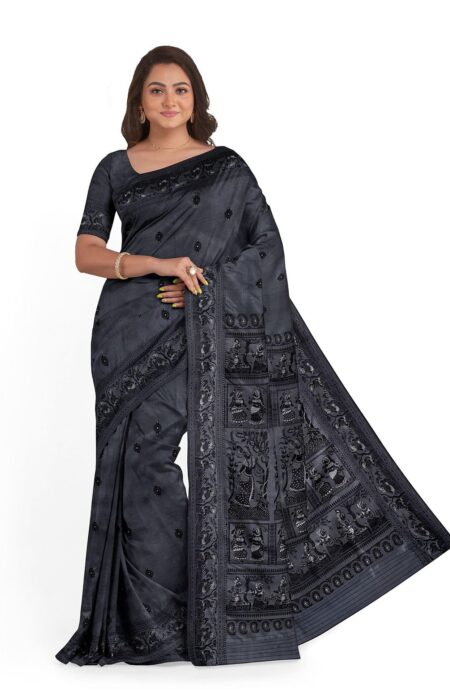 Baluchari Silk Saree Slate Black