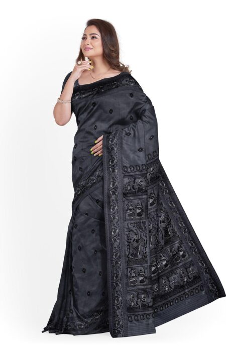 Baluchari Silk Saree Slate Black - Image 3