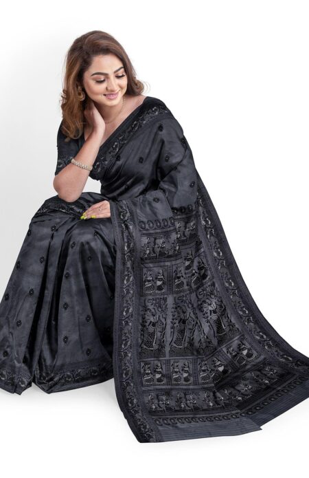 Baluchari Silk Saree Slate Black - Image 4