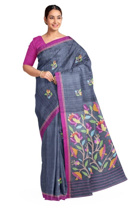 Matka Silk Jamdani Saree Grey
