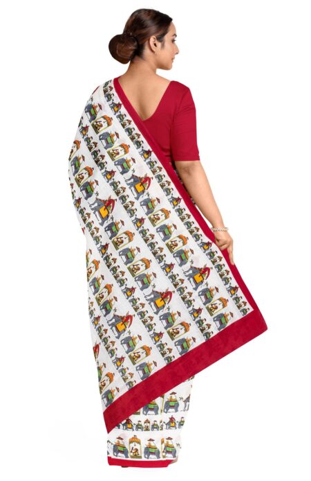 Handspun Printed Saree White - Image 3