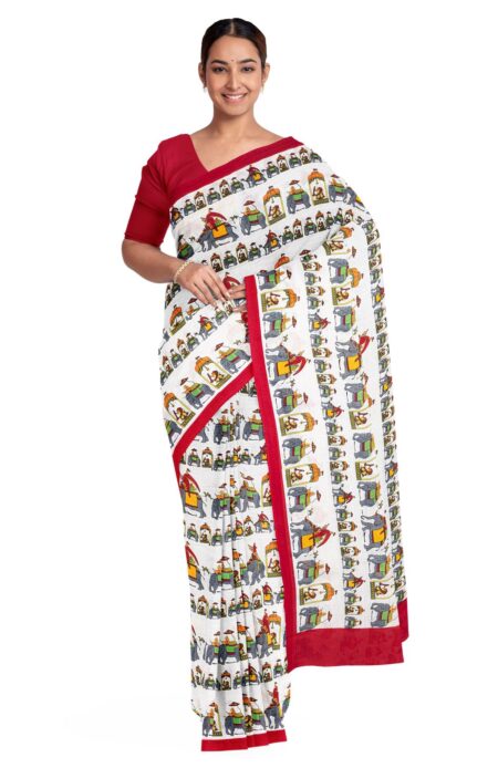 Handspun Printed Saree White