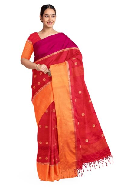 Handwoven Tangail Silk Saree Red