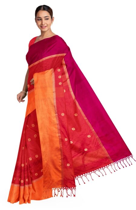 Handwoven Tangail Silk Saree Red - Image 3