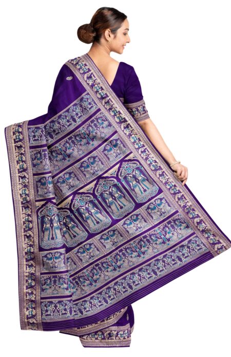 Baluchari Silk Saree Blue - Image 3
