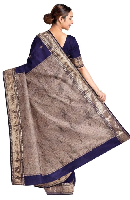 Swarnachari Silk Saree - Indigo - Image 3
