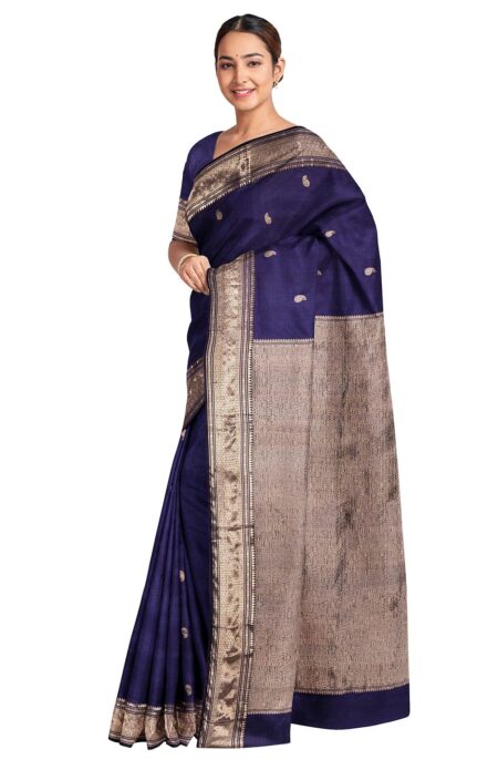 Swarnachari Silk Saree - Indigo - Image 2