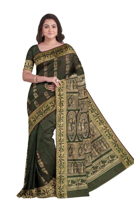 Baluchari Meena Silk Saree - Green