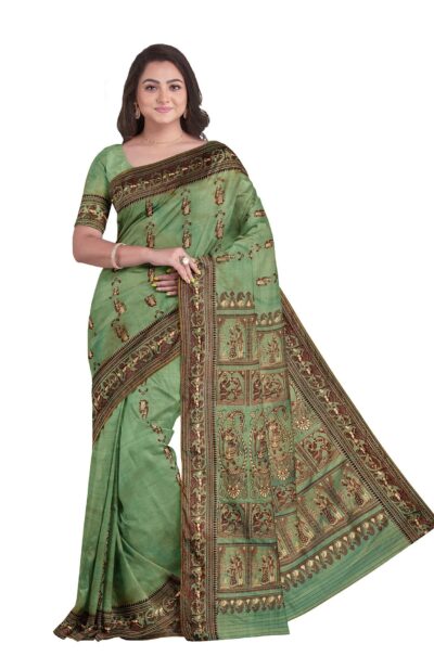 Baluchari Meena Silk Saree - Green