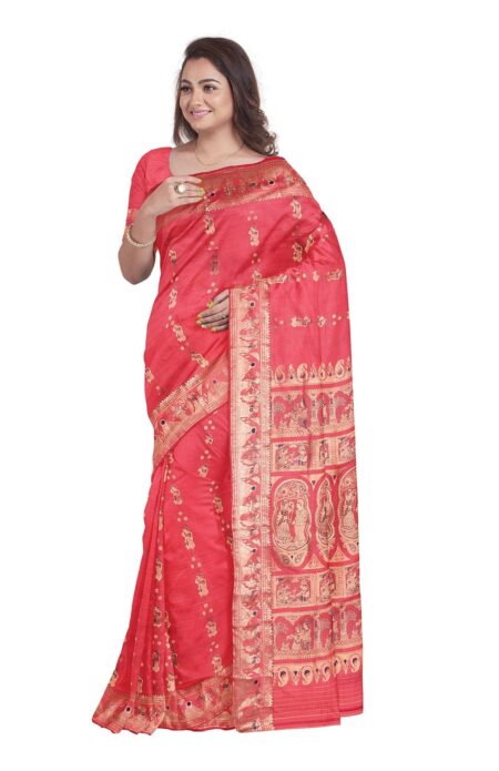 Swarnachari Silk Saree - Red - Image 3