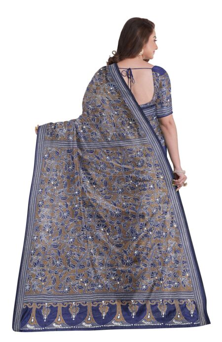 Kantha Silk Saree - Indigo - Image 3