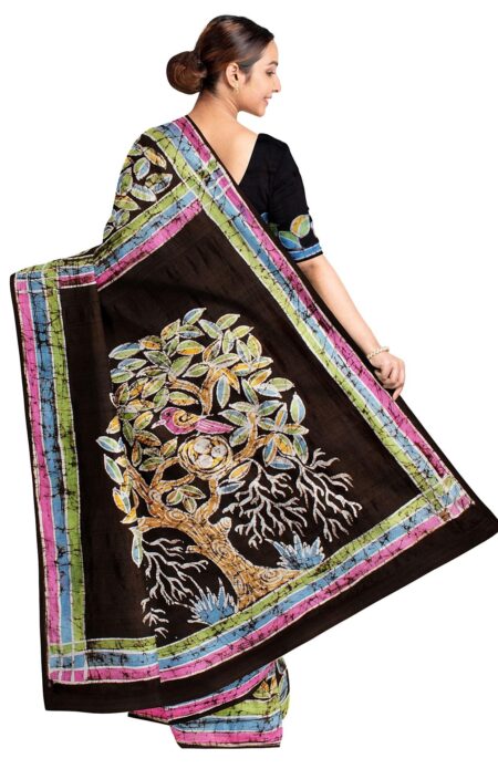 Batik Silk Saree Green - Image 2