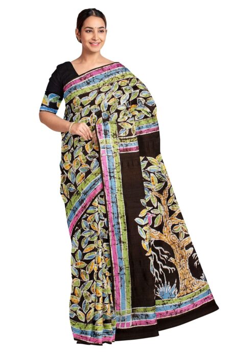 Batik Silk Saree Green - Image 3