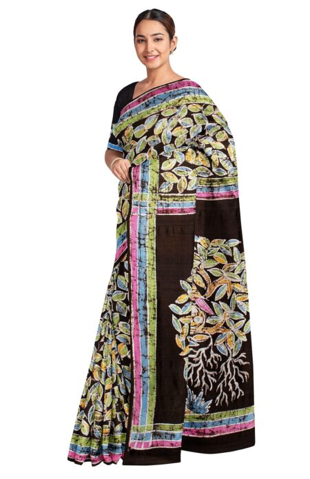 Batik Silk Saree Green