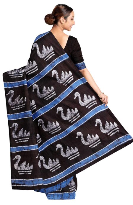 Batik Silk Saree Blue - Image 2