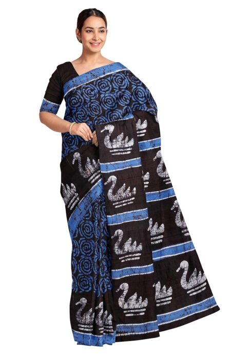 Batik Silk Saree Blue - Image 3