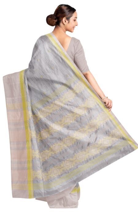 Handwoven Tangail Cotton-Silk Saree with Tassel - Image 3