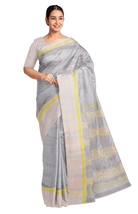 Handwoven Tangail Cotton-Silk Saree with Tassel - Image 2