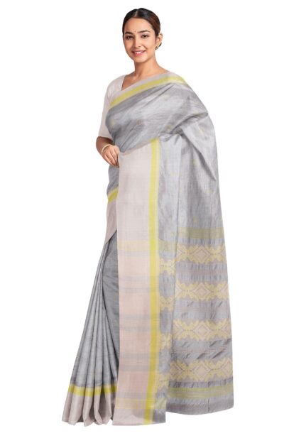 Handwoven Tangail Cotton-Silk Saree with Tassel