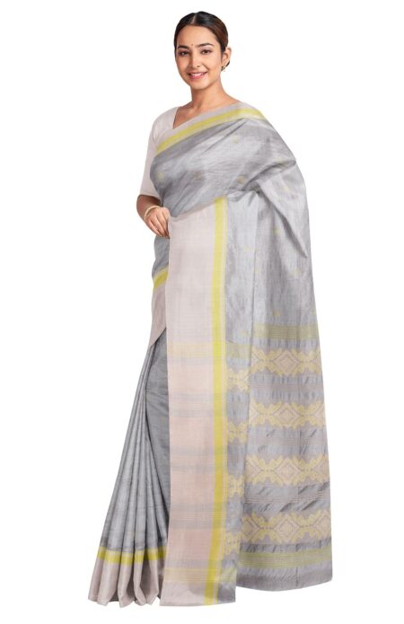 Handwoven Tangail Cotton-Silk Saree with Tassel