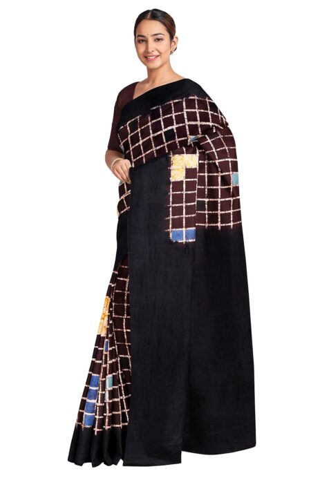Batik Silk Saree Brown