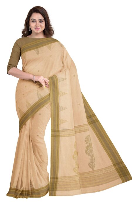 Handwoven Mercerised Cotton Saree With Tassel