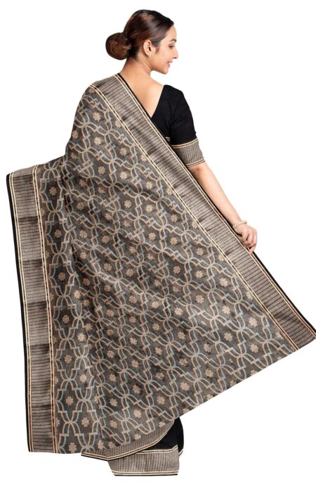 Handwoven Tangail Silk Saree with Tassel - Image 3