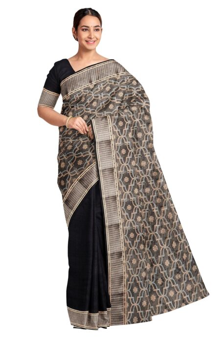 Handwoven Tangail Silk Saree with Tassel - Image 2