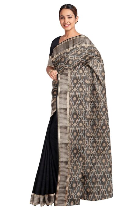 Handwoven Tangail Silk Saree with Tassel