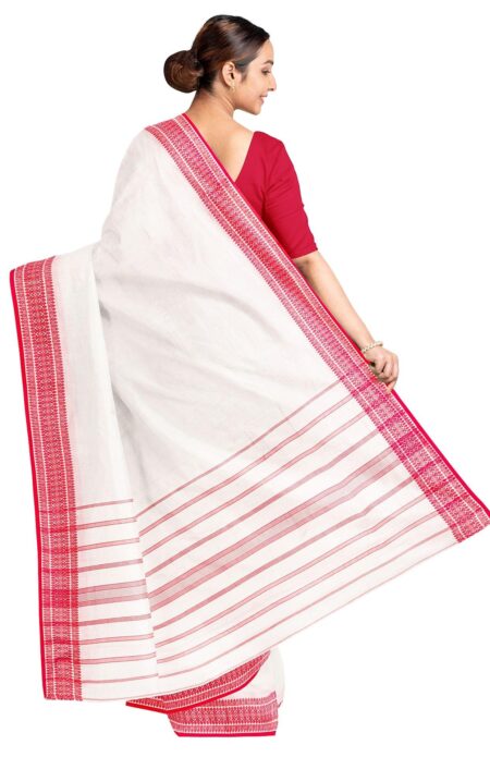 White Santipuri woven in Silk saree - Image 3