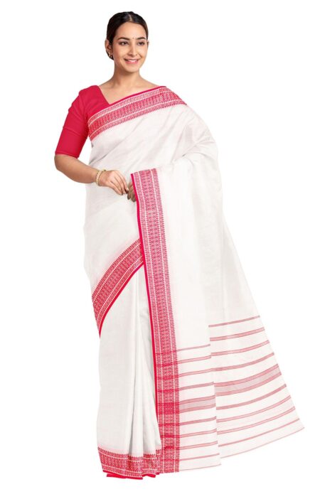 White Santipuri woven in Silk saree - Image 2