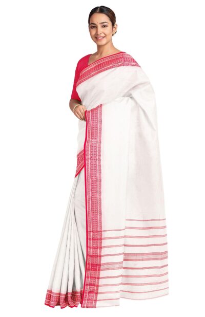 White Santipuri woven in Silk saree