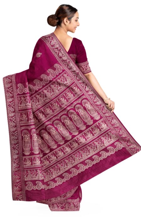 Baluchari Silk Saree Magenta - Image 3