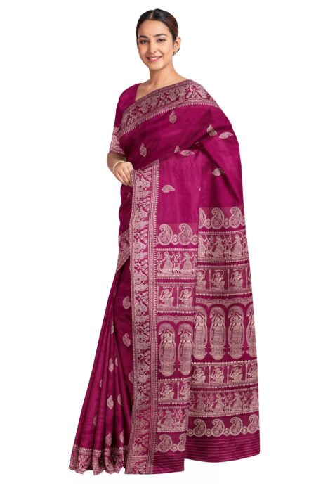 Baluchari Silk Saree Magenta - Image 2
